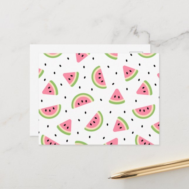 Pink Watermelons, Watermelon Seeds, Summer Pattern Postcard (Front/Back In Situ)