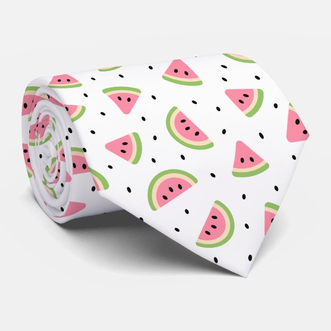 Pink Watermelons, Watermelon Seeds, Summer Pattern Tie (Rolled)