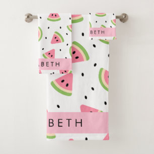 Pink Watermelons, Watermelon Seeds, Your Name Bath Towel Set