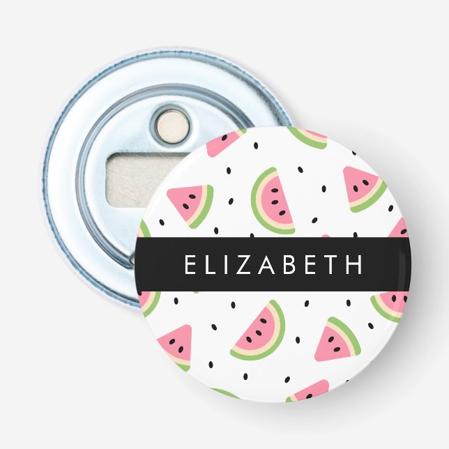 Pink Watermelons, Watermelon Seeds, Your Name Bottle Opener (Front)