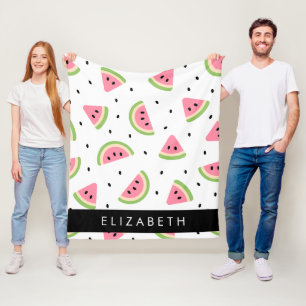 Pink Watermelons, Watermelon Seeds, Your Name Fleece Blanket
