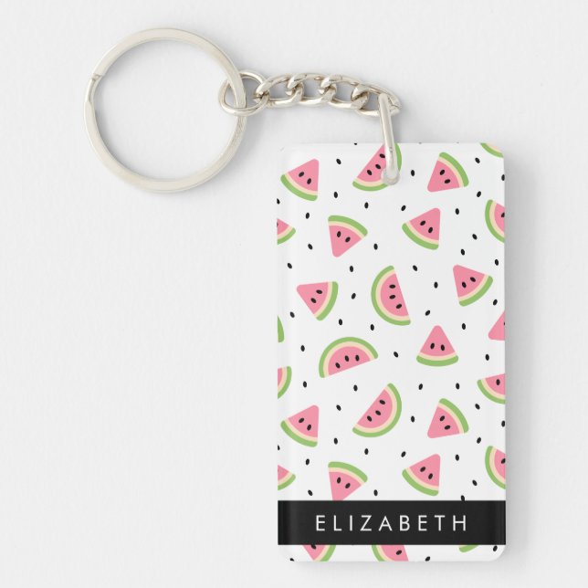 Pink Watermelons, Watermelon Seeds, Your Name Key Ring (Front)
