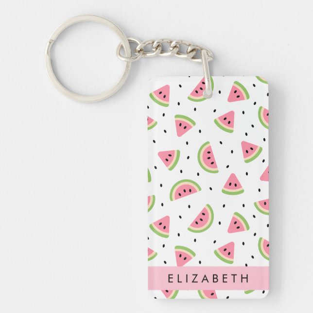 Pink Watermelons, Watermelon Seeds, Your Name Key Ring (Front)