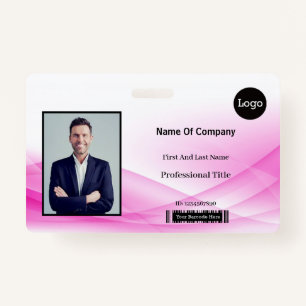 Pink Wave Design Photo Identification ID ID Badge