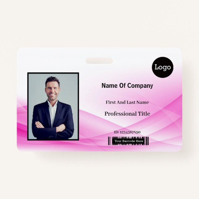 Pink Wave Design Photo Identification ID ID Badge (Front)