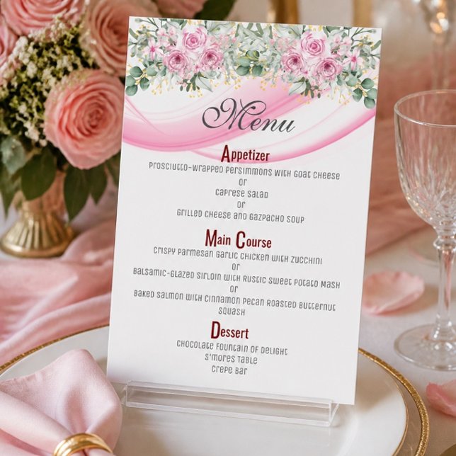 Pink Wave & Floral 4.5" x 6.25"  Menu (Creator Uploaded)
