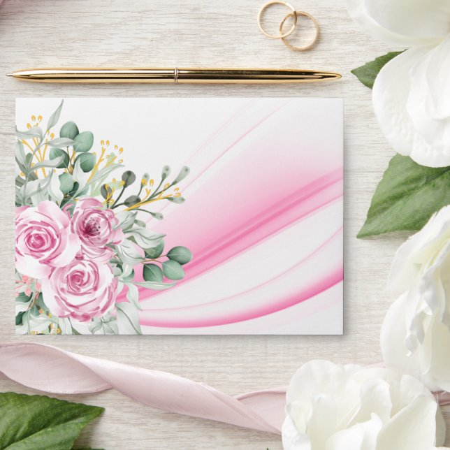 Pink Wave & Floral Wedding Envelopes (Wedding)