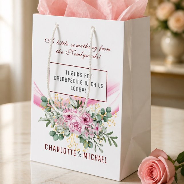 Pink Wave & Floral Wedding Gift Bag (Creator Uploaded)