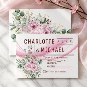 Pink Wave & Floral Wedding RSVP Card