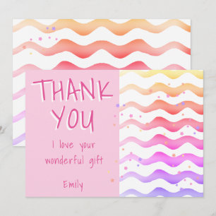 Pink Wave Girl Birthday  Thank You Card