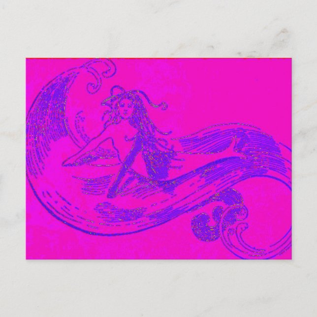 pink wave mermaid postcard (Front)