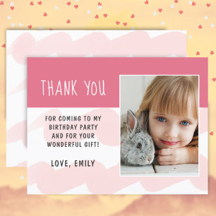 Pink Wave Watercolor Girl Photo Thank you  Postcar Postcard
