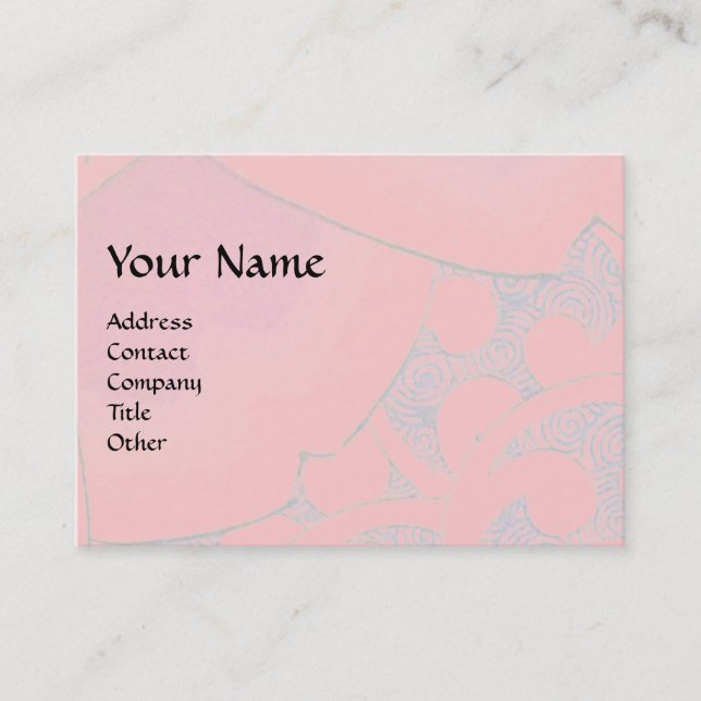 PINK WAVES, Abstract Green Gold Swirls Business Card (Front)