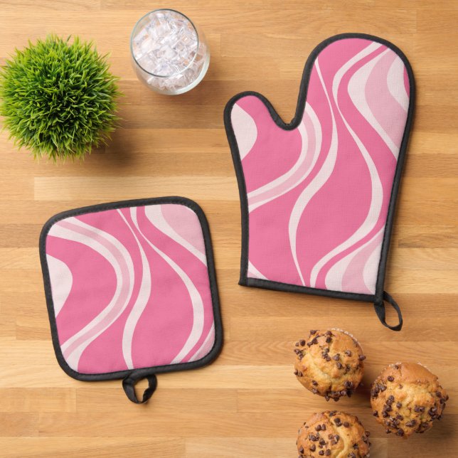 Pink Waves Oven Mitt Set (Top Down)
