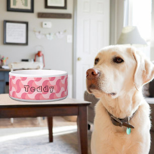 Pink Waves Pattern Ceramic Pet Bowl