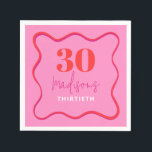 Pink Wavy 30th Birthday Party  Napkin<br><div class="desc">Celebrate the big "dirty thirty" milestone in style with our personalised 30th birthday party napkins. These custom beverage napkins are the perfect addition to your birthday party decor, adding a personal touch to the festivities. Our 30 cocktail napkins are not only stylish but also practical, ensuring easy cleanup throughout the...</div>