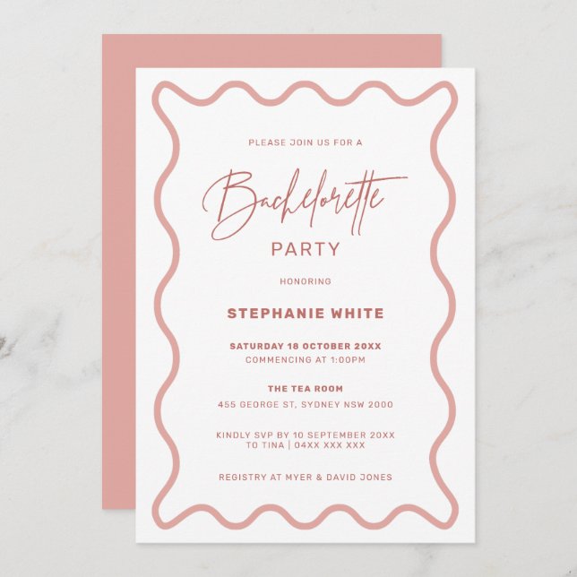 Pink Wavy Border Bachelorette Party Invitation (Front/Back)