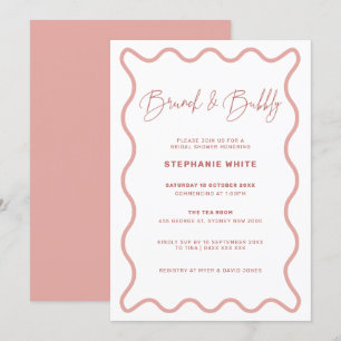 Pink Wavy Border Brunch and Bubbly Invitation