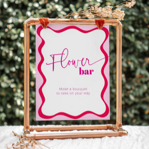 Pink Wavy Border Flower Bar Make a Bouquet Favours Pedestal Sign