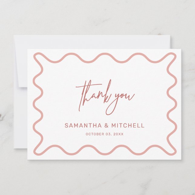Pink Wavy Border Thank you Card (Front)