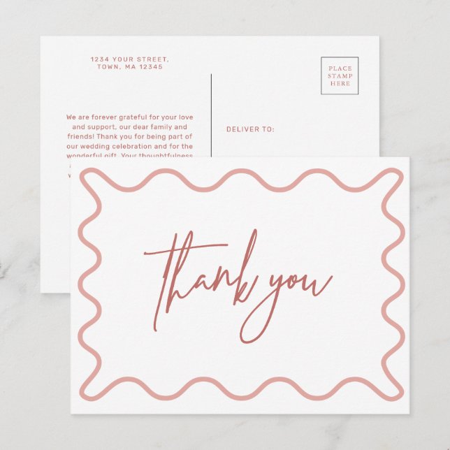 Pink Wavy Border Thank You postcard (Front/Back)