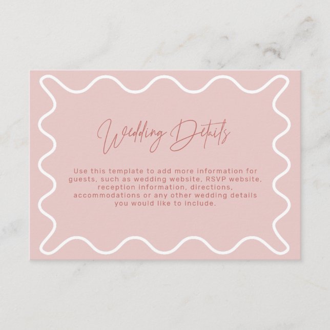 Pink Wavy Border Wedding Details Enclosure Card (Front)
