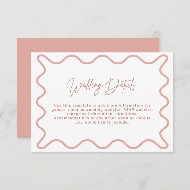 Pink Wavy Border Wedding Details Enclosure Card (Front/Back)