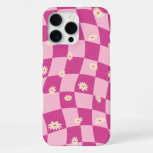 Pink Wavy Chequerboard Daisy iPhone 15 16 cases