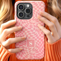 Pink Wavy Chequered Monogrammed