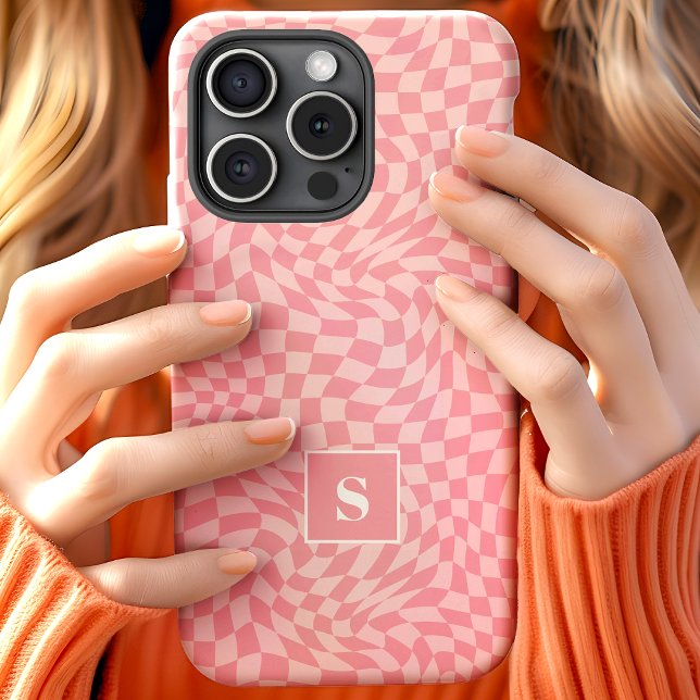 Pink Wavy Chequered Monogrammed Case-Mate iPhone Case (Creator Uploaded)