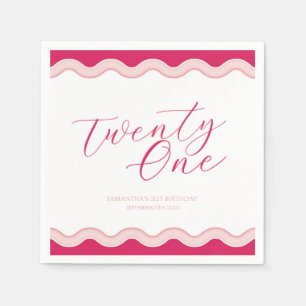 Pink Wavy Curvy Squiggly Girls 21st Birthday Napkin