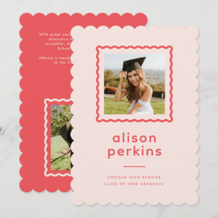 Pink Wavy Frame Graduation Photo Announcement