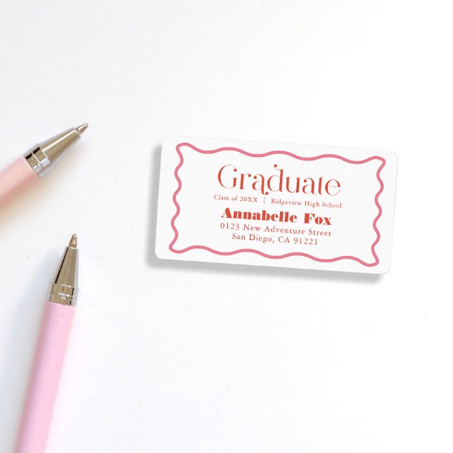 Pink Wavy Frame Trendy Graduation Address Label (Creator Uploaded)