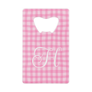 Pink Wavy Gingham Girly Curly Calligraphy Monogram