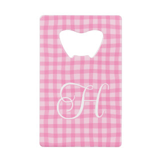 Pink Wavy Gingham Girly Curly Calligraphy Monogram