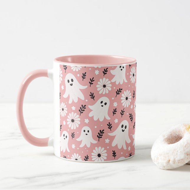 Pink Wavy Halloween Mug (With Donut)