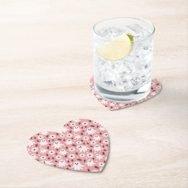 Pink Wavy Halloween Paper Coaster (Insitu)