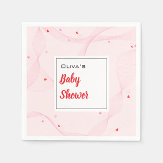 Pink wavy lines with cute hearts Paper Napkin