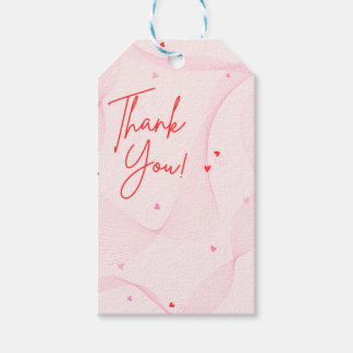 Pink wavy lines with red hearts Gift Tag