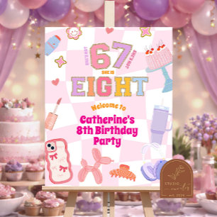 Pink Wavy Retro 67 8th Birthday Welcome Sign
