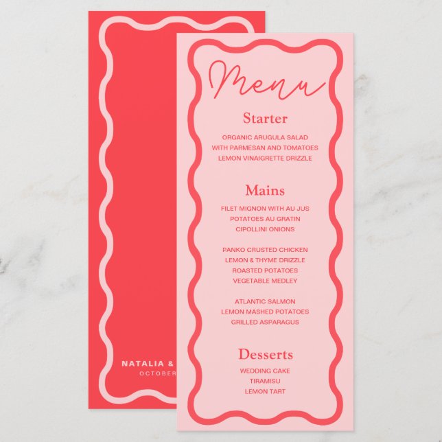 Pink Wavy Retro Wedding Menu (Front/Back)