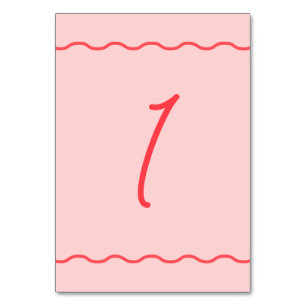 Pink Wavy Retro Wedding Table Number