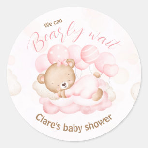 Pink We Can Bearly Wait Baby Shower Stickers