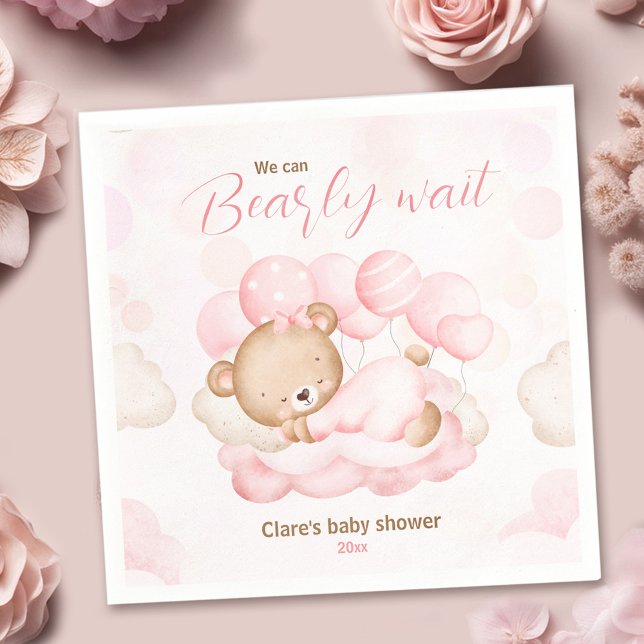 Pink We Can Bearly Wait Bear Baby Shower Napkins  (Pink We Can Bearly Wait Bear Baby Shower Napkins)