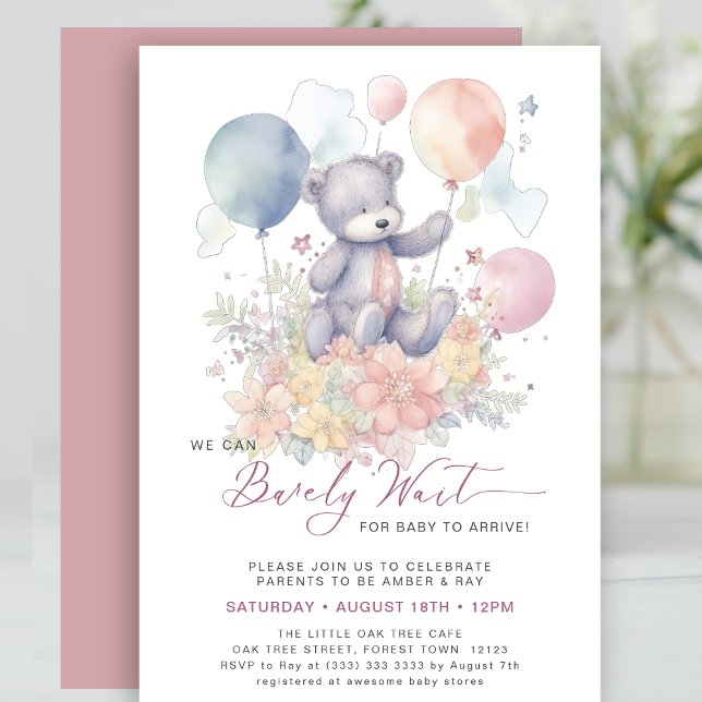 Pink We Can Bearly Wait Cute Girl Baby Shower Invitation (Creator Uploaded)