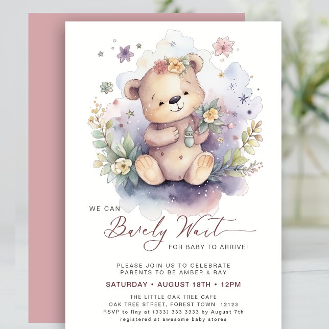 Pink We Can Bearly Wait Cute Girl Baby Shower Invitation (Creator Uploaded)