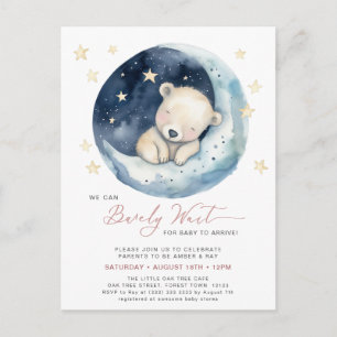Pink We Can Bearly Wait Cute Girl Baby Shower Invitation Postcard