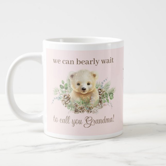 Pink We Can Bearly Wait Pregnancy Announcement Large Coffee Mug (Left)