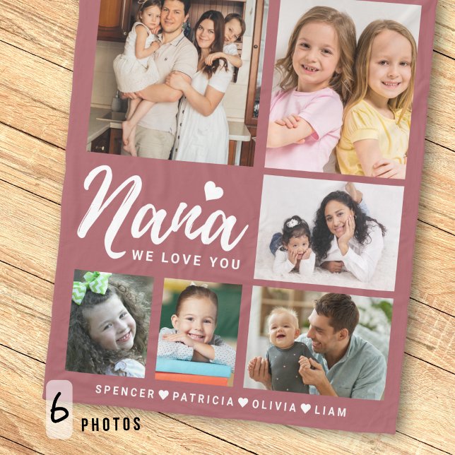 Pink We Love You Nana Grandkids 6 Photo Collage Fleece Blanket (Creator Uploaded)