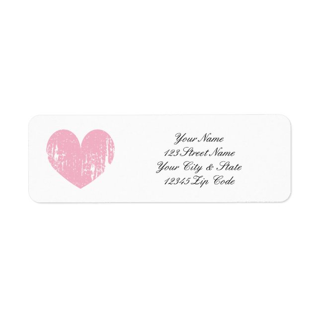 Pink weathered heart return address labels (Front)